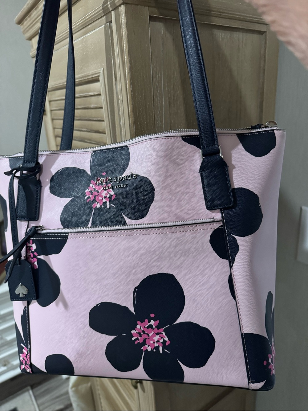 kate spade Pink Tote with Black Floral Print